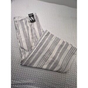Worthington Women's Cropped Wide Leg Striped Pants Pleated Size 16P Linen Blend